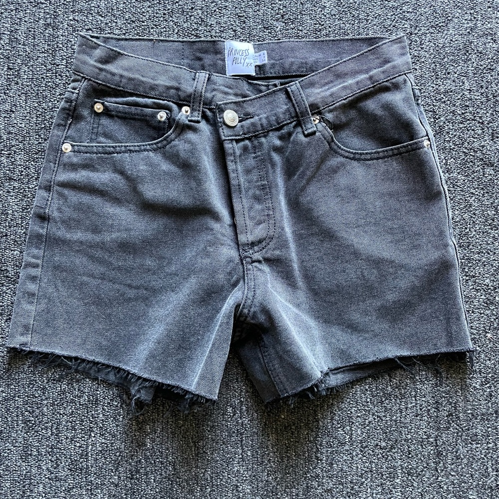 Princess Polly Asymmetrical waist denim shorts US 2